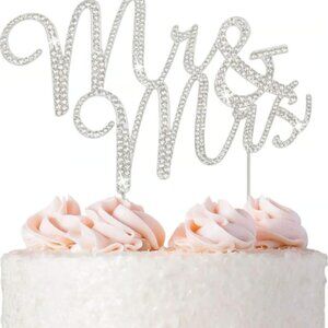 Silver Metal Rhinestone Mr and Mrs Wedding Cake Topper Decoration